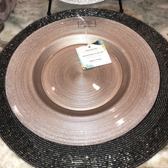 Turkish Glass Rose Pink Silver 11” Dinner Plates 4 - Picture 5 of 9